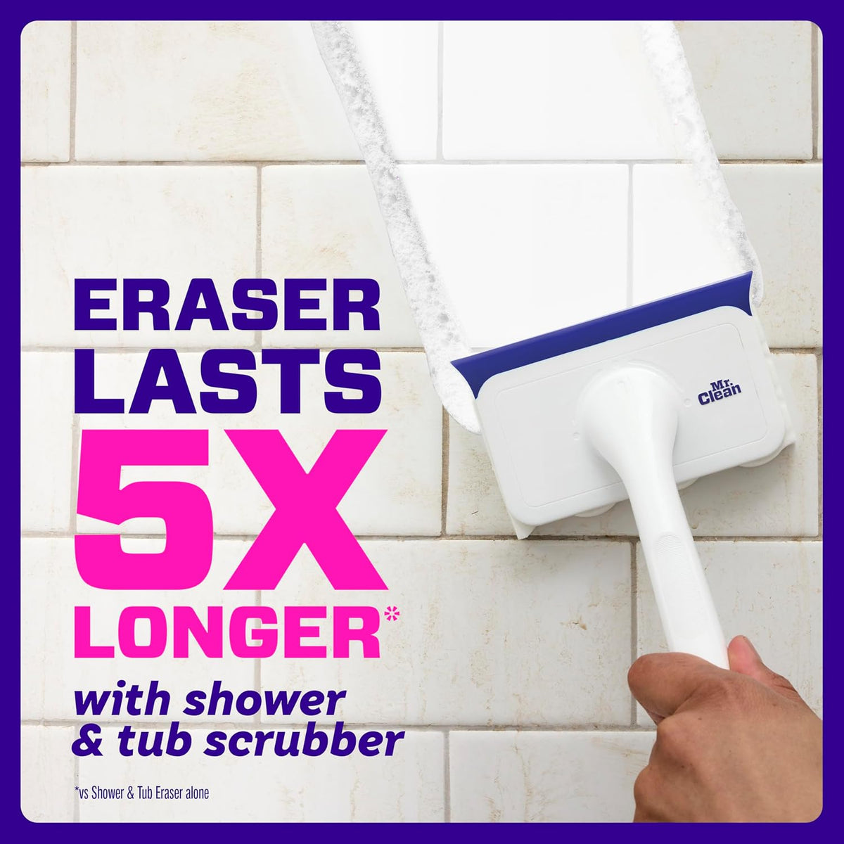 Mr. Clean Magic Eraser Shower & Tub Scrubber, Bathroom Cleaner, All in One Bathroom Cleaner, Lemon Starter Kit, 2 Scrubber, 5 Foaming Magic Erasers, 1 Whole Home Extra Durable Magic Eraser
