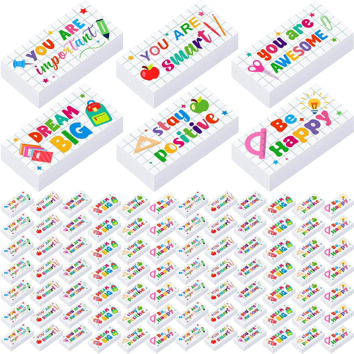 Resurhang 180 Pcs Inspirational Erasers,Motivational,Multicolor