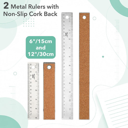 Mr. Pen- Metal Ruler with Non-Slip Cork Back, 2 Pack, 6" and 12"