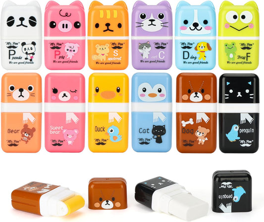 Mr. Pen- Cute Animal Eraser with Clean Up Roller and Cover, 12 Pack, Latex-Free, Rubber Pencil Erasers with Collector Rollers for Teens & Kids, Teacher, Classroom, School Supplies, Party Favor