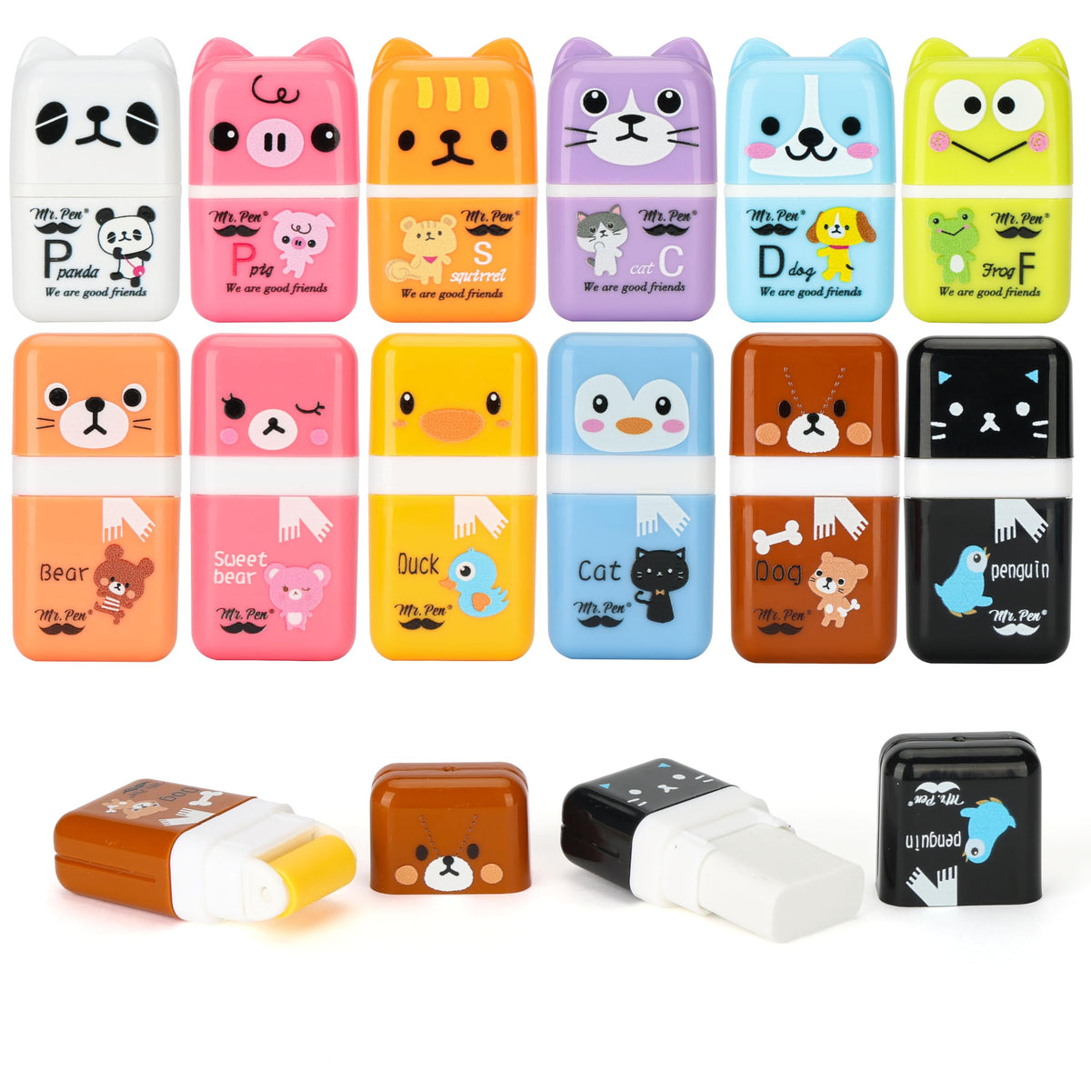 Mr. Pen- Cute Animal Eraser with Clean Up Roller and Cover, 12 Pack, Latex-Free, Rubber Pencil Erasers with Collector Rollers for Teens & Kids, Teacher, Classroom, School Supplies, Party Favor