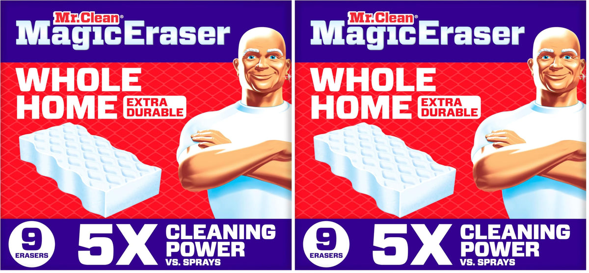 Mr. Clean Magic Eraser Sponge, All Purpose Cleaner, Cleaning Scrubber, Wall, Sneaker, Kitchen, Bathroom, Shower Cleaner, Cleaning Supplies, Melamine Sponge, Cleaning Pads, Extra Durable, 9ct