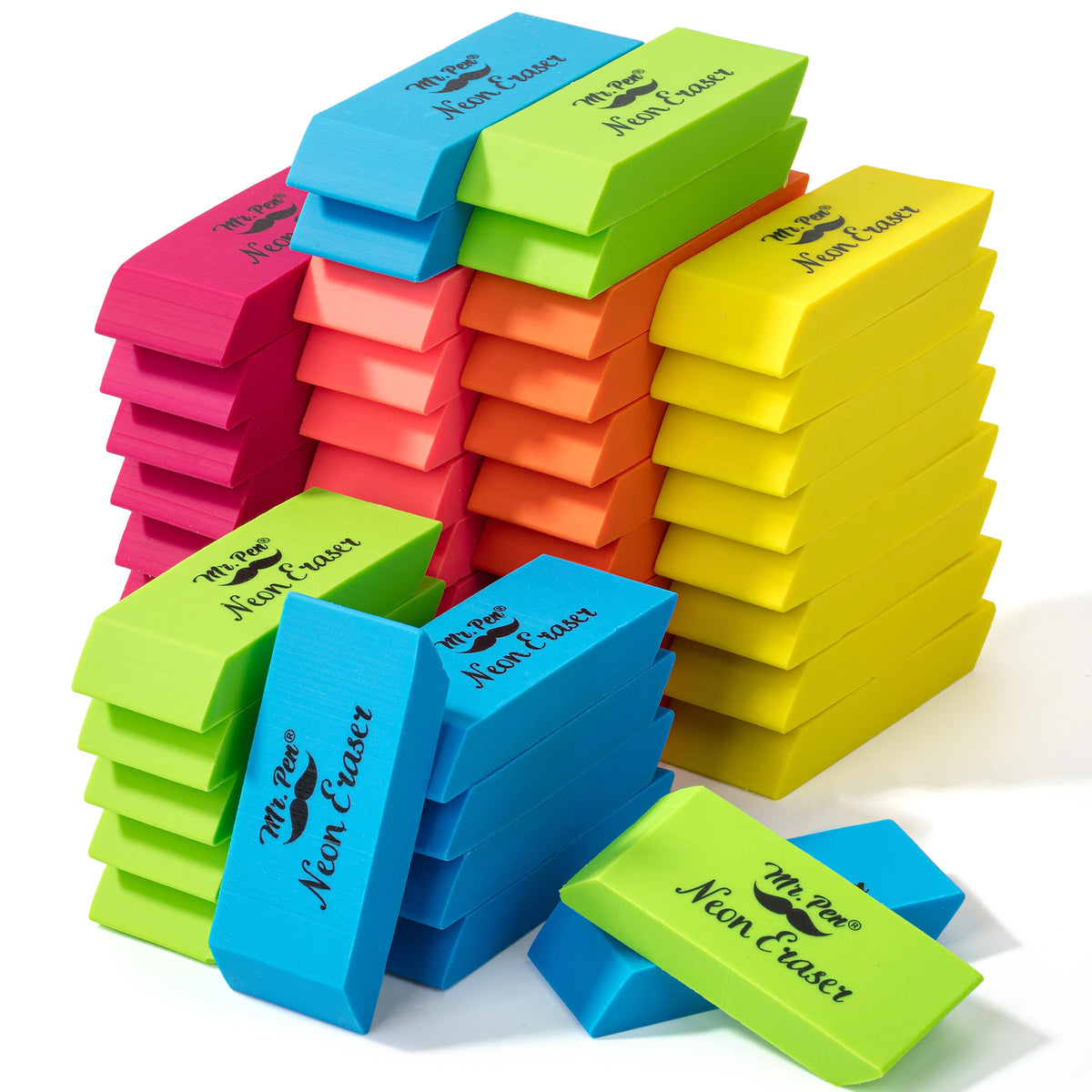 Mr. Pen- Pencil Eraser, 12 Pack, Neon Colors