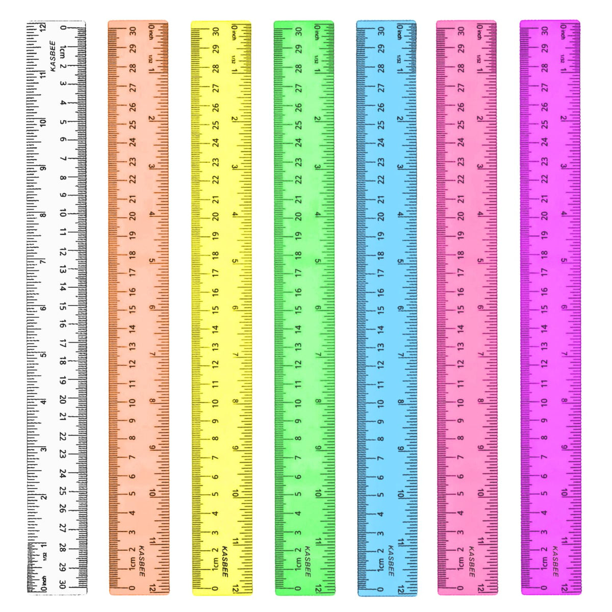 6 Inch Ruler Plastic, Colored Clear Rulers for Kids, School, Office, 7PCS