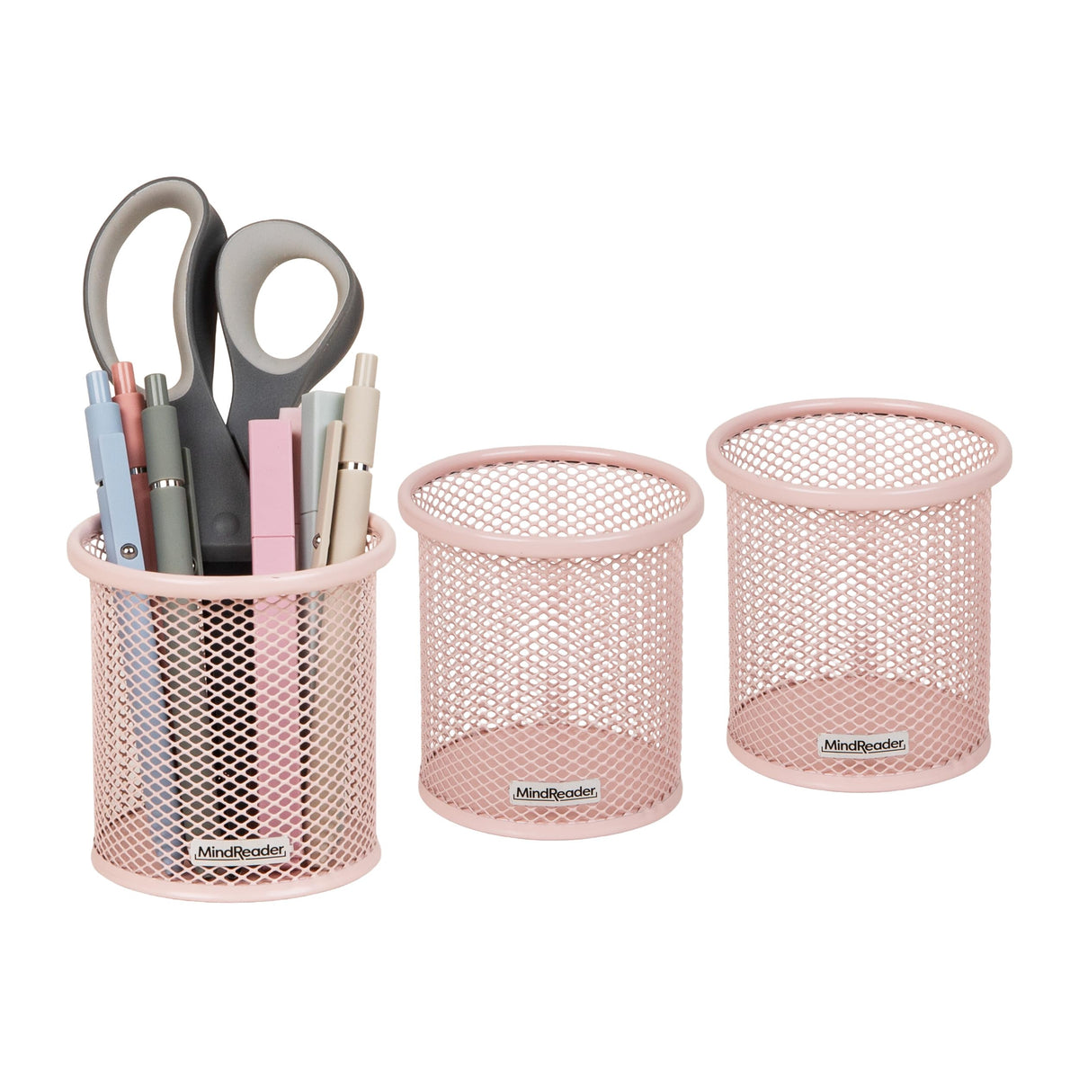 Mind Reader Pen and Accessories Holder, Desktop Organizer, Office, Metal Mesh, 3.5"L x 3.5"W x 3.75"H, Set of 3, Black
