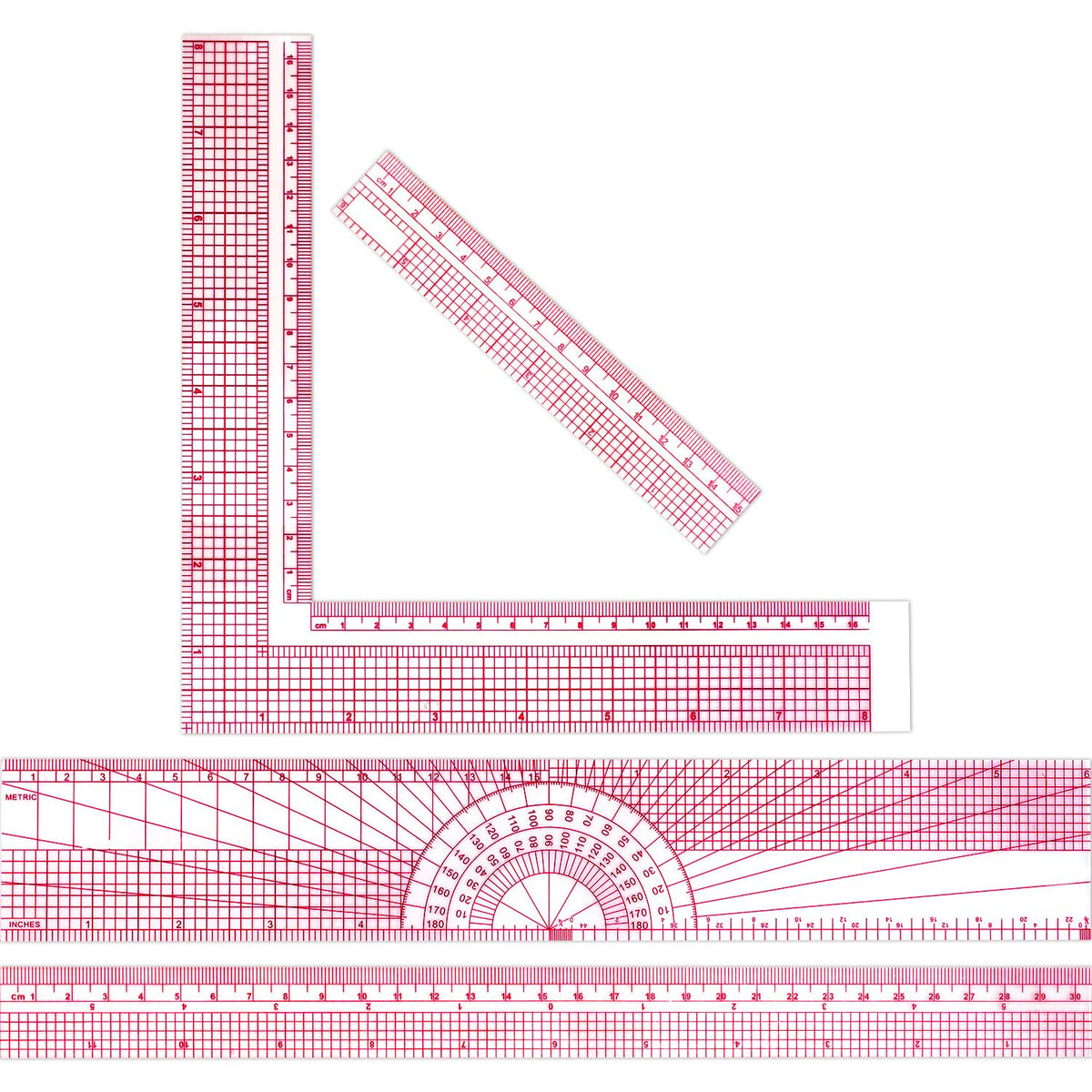 Pelopy 4 Pcs Clear Plastic Ruler 6 Inch, 12 Inch, 15 Inch, Transparent