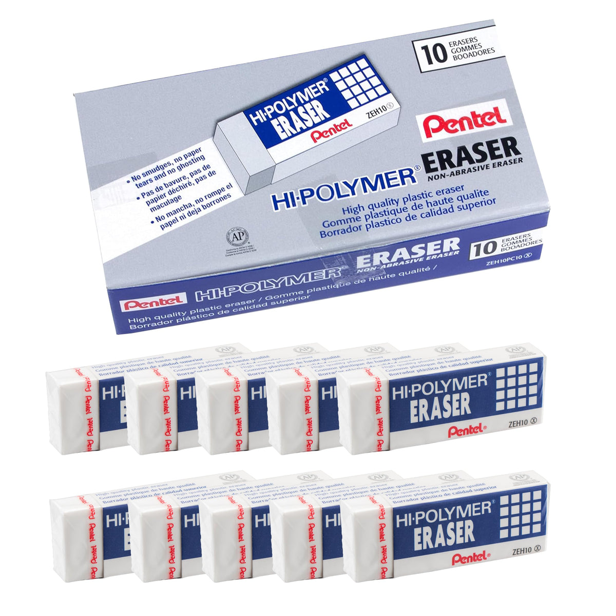 Pentel Hi-Polymer Block Eraser, Small, 3 Pack (ZEH05BP2F)