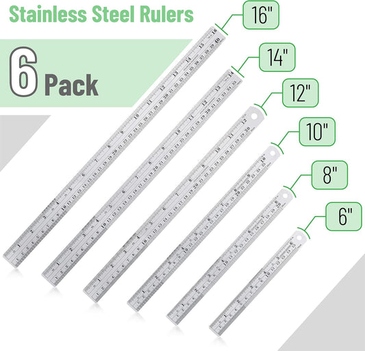 Mr. Pen- Metal Straight Edge Ruler, 6 pcs, 6", 8", 10", 12", 14", 16"