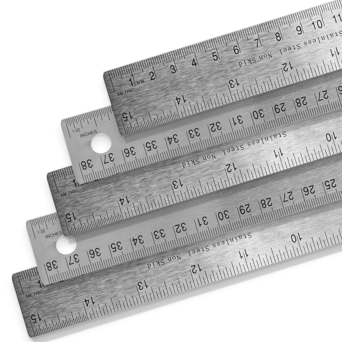 Pacific Arc Stainless Steel 12 Inch Metal Ruler Non-Slip Cork Back, with Inch and Metric Graduations