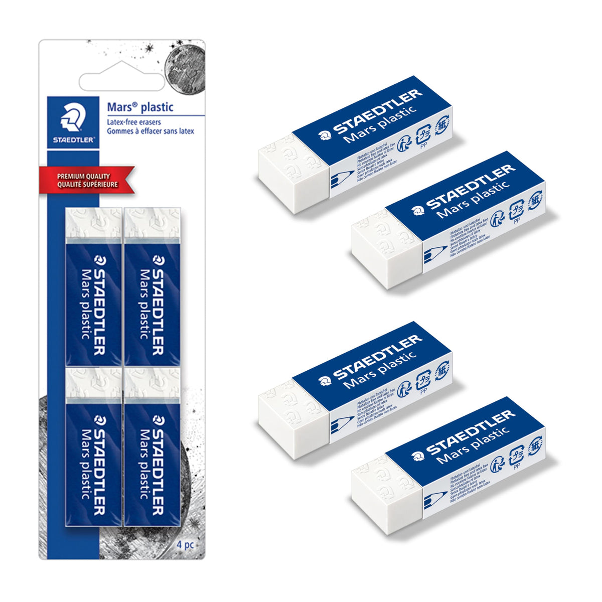 STAEDTLER Mars Plastic Vinyl Erasers (2-Pack), White Erasers for Clean & Precise Results - Latex-Free, Minimal Crumbling, Made in Germany