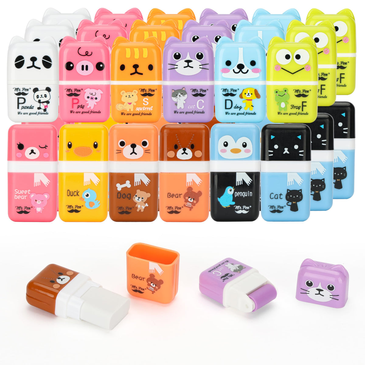 Mr. Pen- Cute Animal Eraser with Clean Up Roller and Cover, 12 Pack, Latex-Free, Rubber Pencil Erasers with Collector Rollers for Teens & Kids, Teacher, Classroom, School Supplies, Party Favor