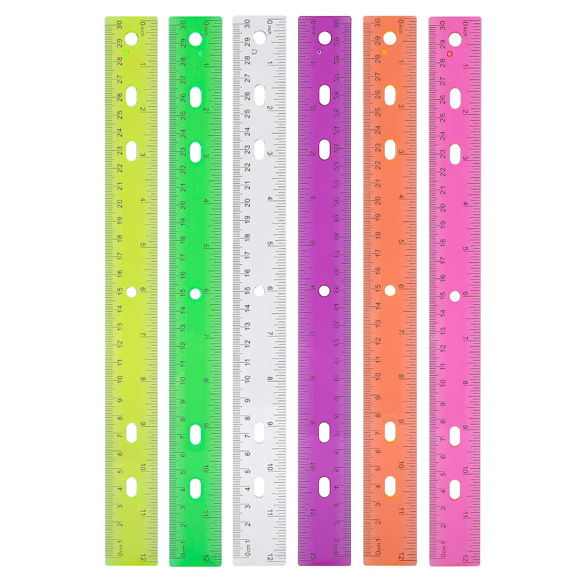 Rulers with Holes for Three-Ring Binders for School Supplies, Flexible Ruler 12 Inch for Classroom, Matrix Ruler Clear 6 Pack