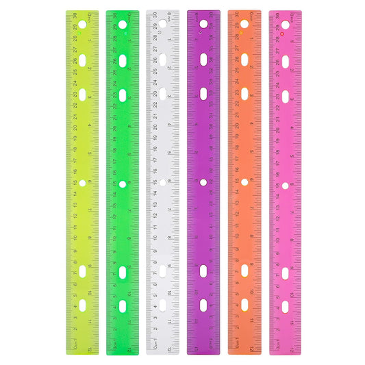 Rulers with Holes for Three-Ring Binders for School Supplies, Flexible Ruler 12 Inch for Classroom, Matrix Ruler Clear 6 Pack