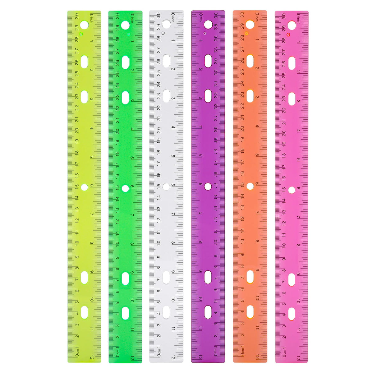 Rulers with Holes for Three-Ring Binders for School Supplies, Flexible Ruler 12 Inch for Classroom, Matrix Ruler Clear 6 Pack