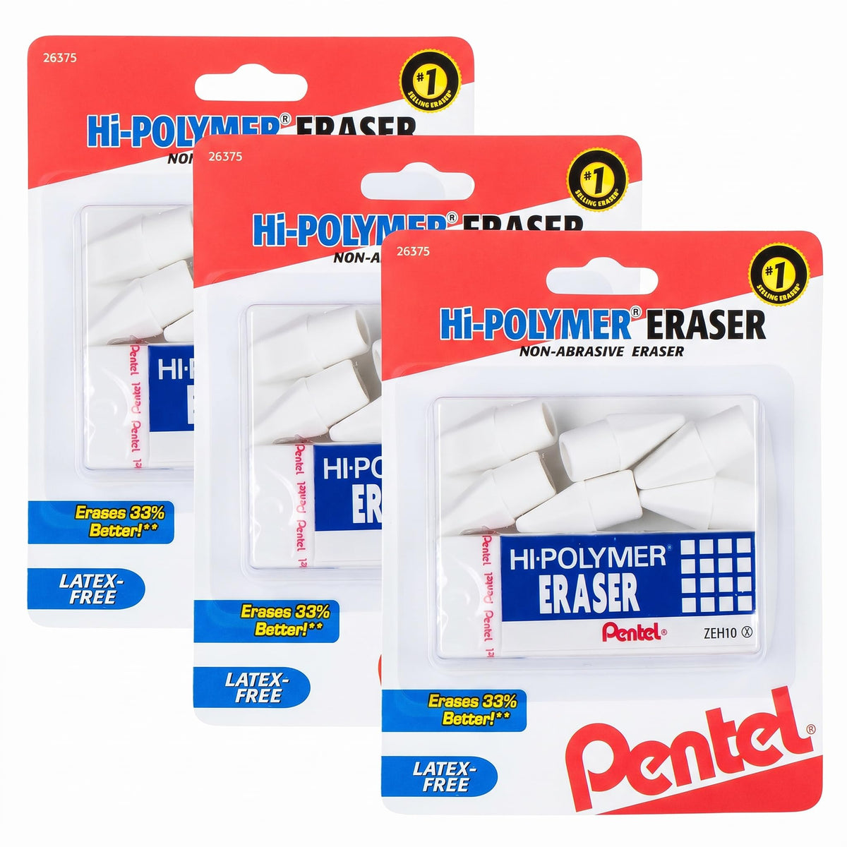 Pentel Hi-Polymer Block Eraser, Large, White, Pack of 10 Erasers