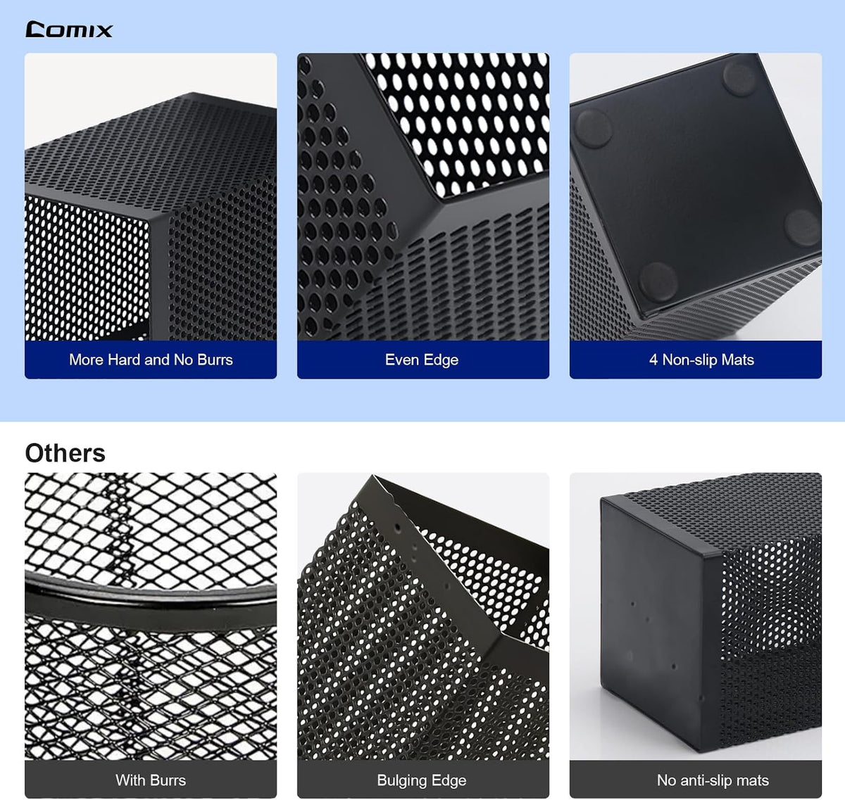 Comix Mesh Pen Holder Desk, Wire Pencil Holder with Foam Pad and Non-Slip Bottom Office Supplies Desk Organizer for Home Office School, 1 Pack
