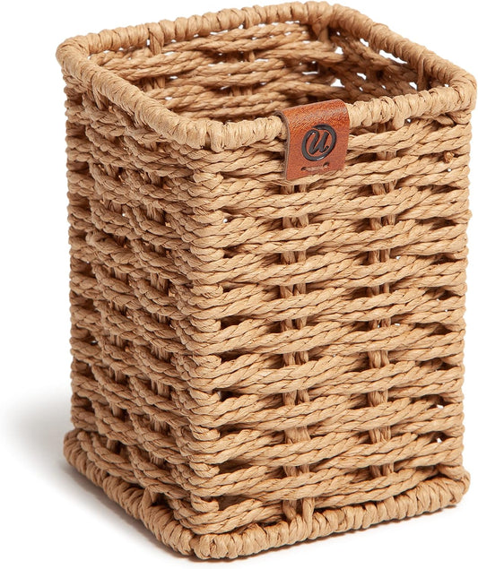 U Brands Pencil Cup, Pen Holder, Desktop Organizer, Wicker Woven Finish