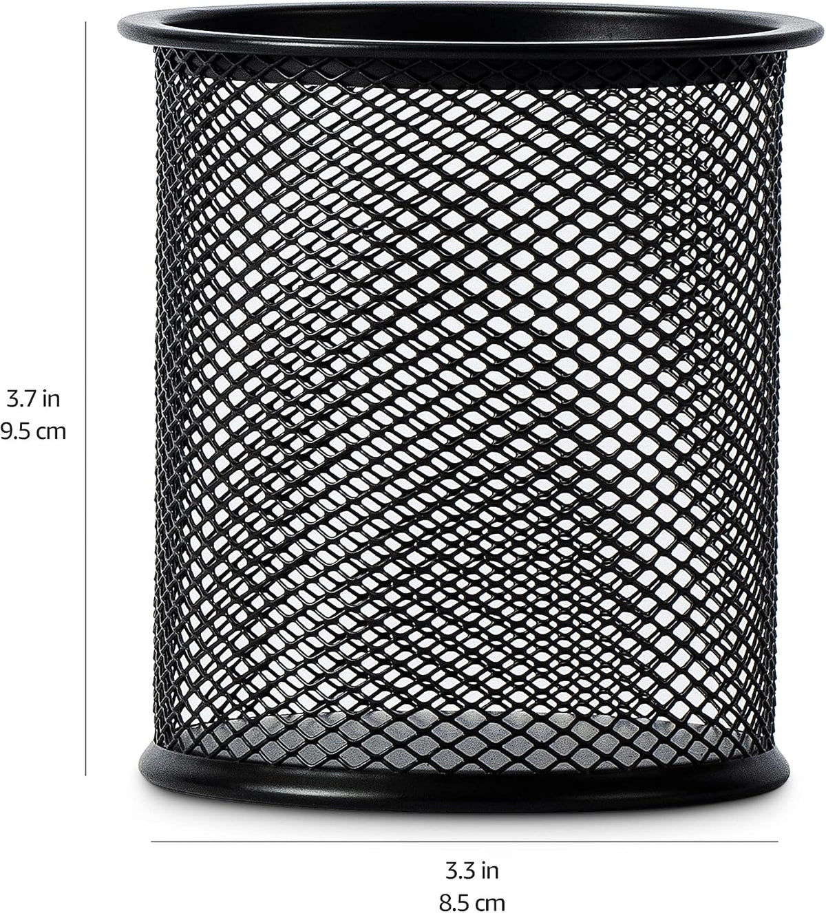 Amazon Basics Wire Mesh Pen Holder, Pencil Cup Desk Organizer for Stationery, Scissors, Office Caddy Storage, 3.7" x 3.3", Black