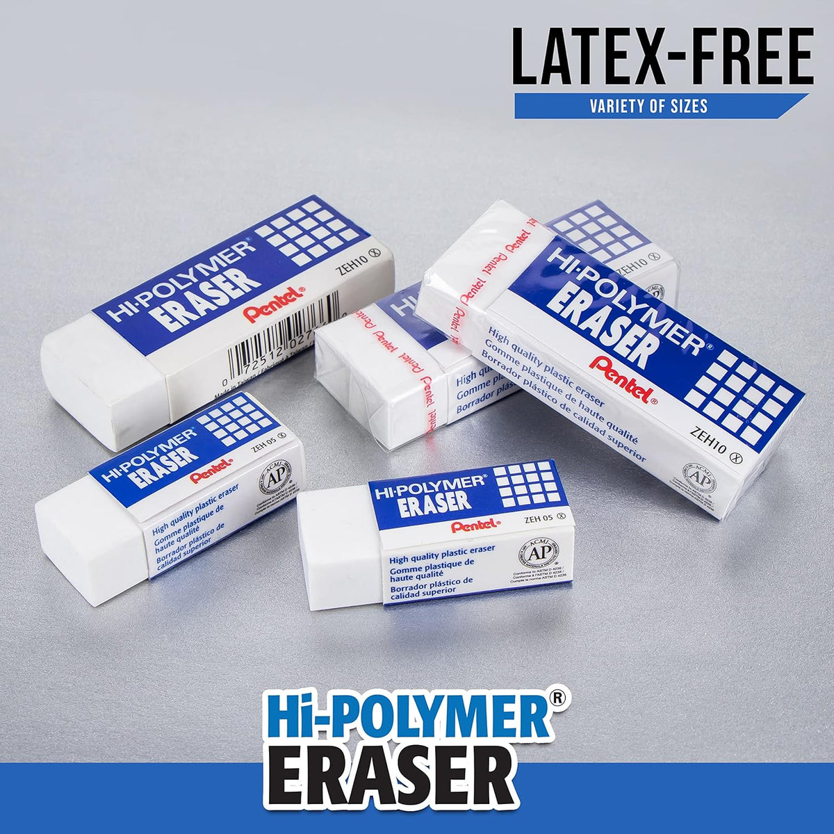 Pentel Hi-Polymer Block Eraser, Large, White, Pack of 10 Erasers