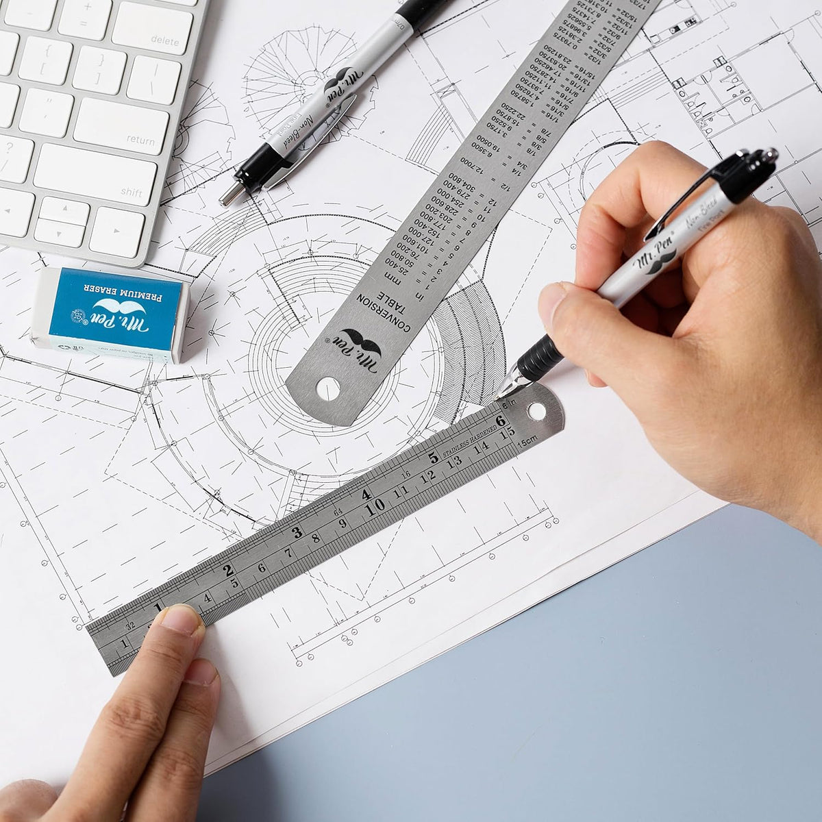 Mr. Pen- Metal Straight Edge Ruler, 2 Pack, 6" and 12", Gold
