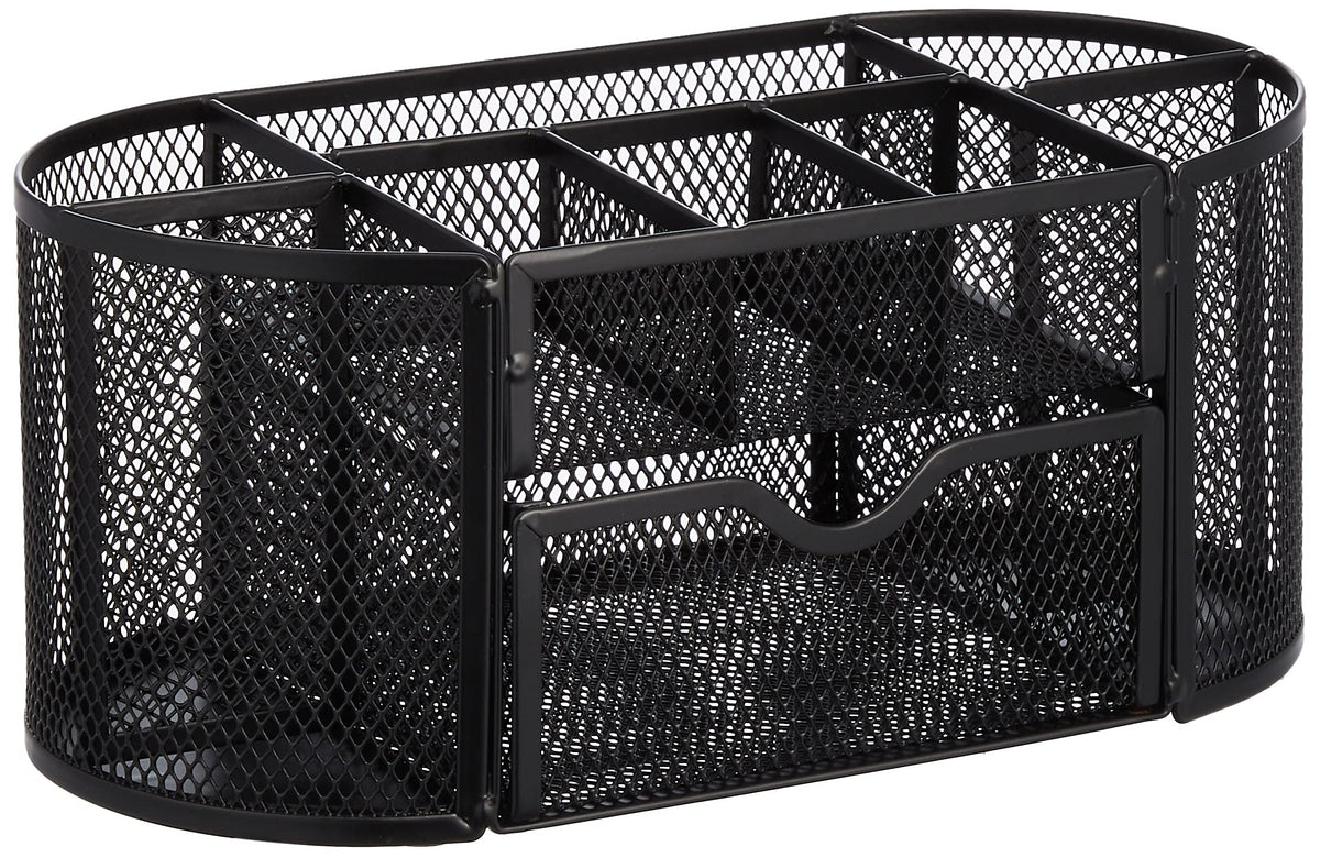 Amazon Basics Mesh Pen Holder and Desktop Desk Organizer, Office Caddy Storage for Writing Utensils, 9.1 x 5.9 x 5.5 inches, Black