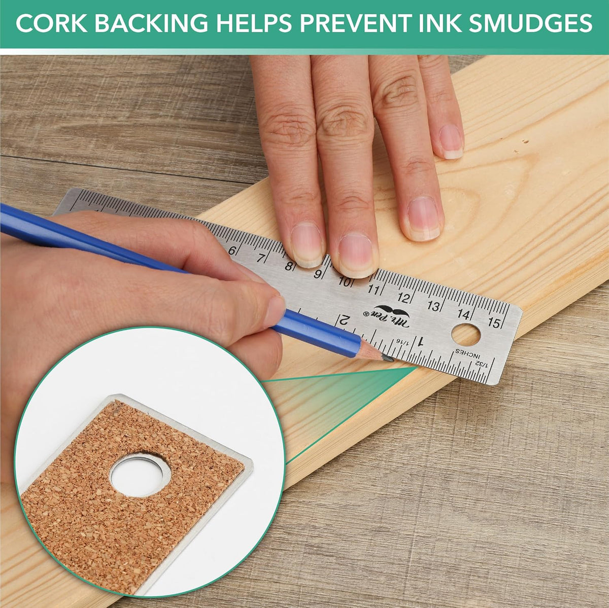 Mr. Pen- Metal Ruler with Non-Slip Cork Back, 2 Pack, 6" and 12"